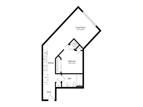 Floor plan for studio, 1 bath, 649 sqft